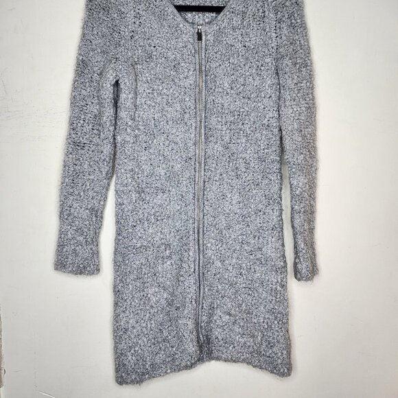 Silvia Novelli Gray Mohair Wool Blend Boucle Texture Longline Full Zip Cardigan - Picture 2 of 9